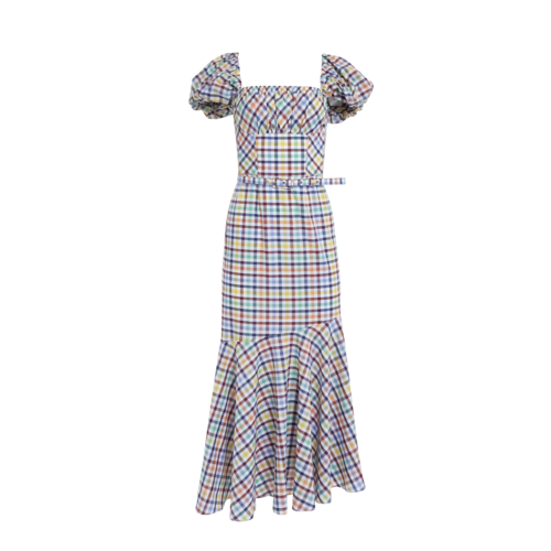 Petersyn Puff-Sleeve Plaid Midi Dress