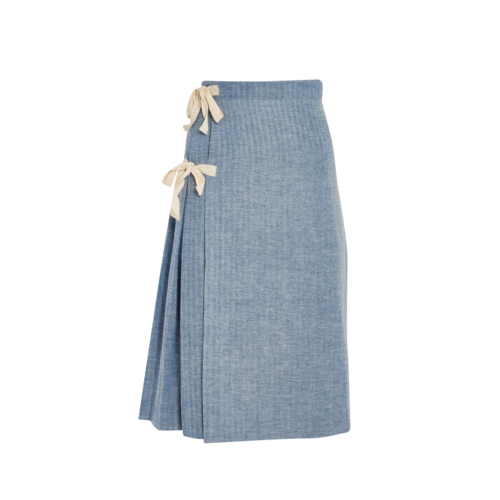 W'Menswear Pleated Chambray Wrap Skirt Skirt with Side Ties