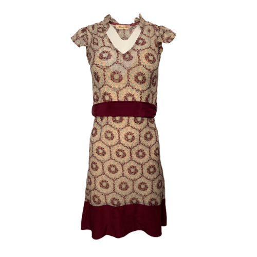 Alannah Hill Patterned Dress w/ Ivory Slip and Belt