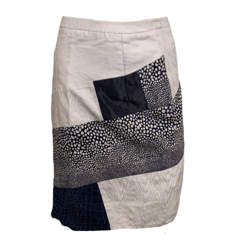 Preen by Thornton Bregazzi Blue & White Patchwork Notch Hem Skirt