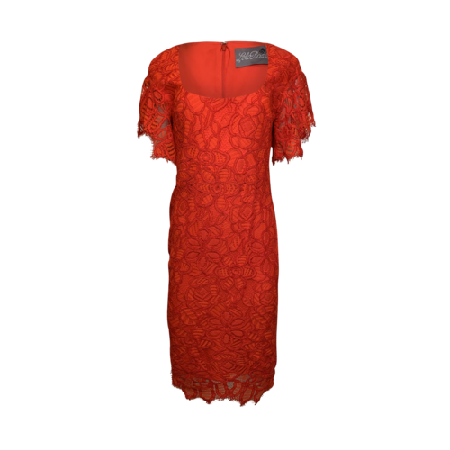 Lela Rose Red Square Neck Lace Dress