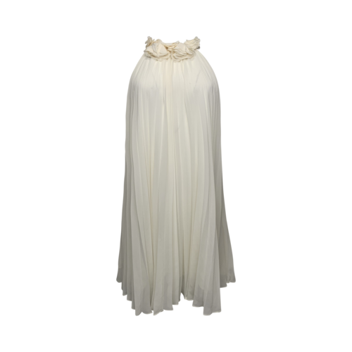 Pearl by Georgina Chapman of Marchesa White Pleated Halter Dress w/ Florettes