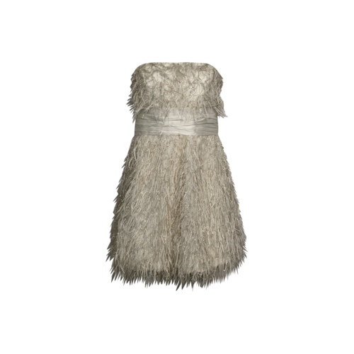 Jay Godfrey “Remi” Strapless Metallic Feather Mini Dress