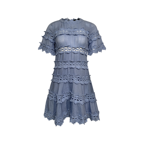 Dan Liu Sky Blue Crochet Tiered Dress