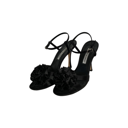 Manolo Blahnik Black Rosette Strappy Heels
