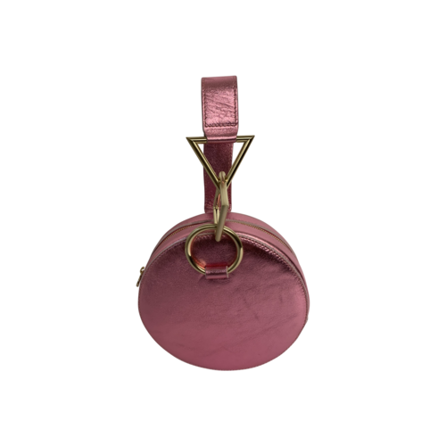 Tara Zadeh Pink Metallic Shimmer "Azar" Round Mini Bag
