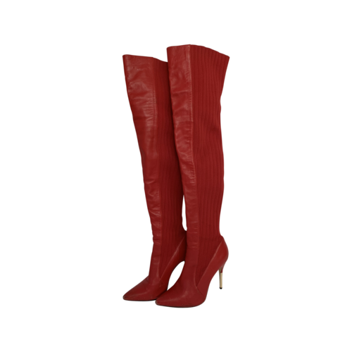 Marciano Red Thigh-High Leather Stretch Boots