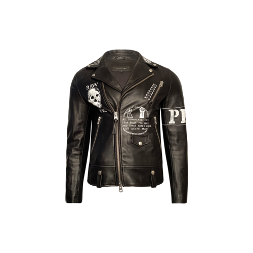 Mackage Black Graffitied Leather Jacket