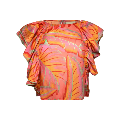 Farm Rio Printed “Bright Forest” Frilled Top