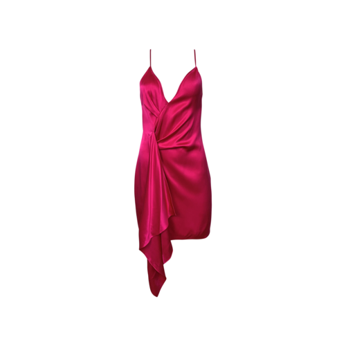 Cushnie Bright Pink "Azalea" Draped Silk-Charmeuse Mini Dress