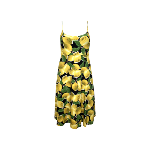 Farm Rio Black Lemon Print Ribbed Midi Dress