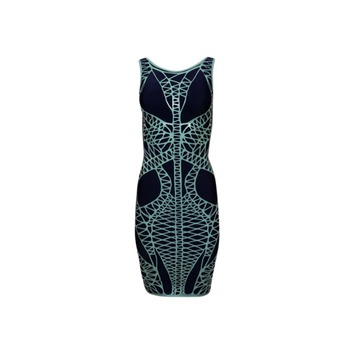 Herve Leger Navy Blue Lattice Pattern Bandage Dress