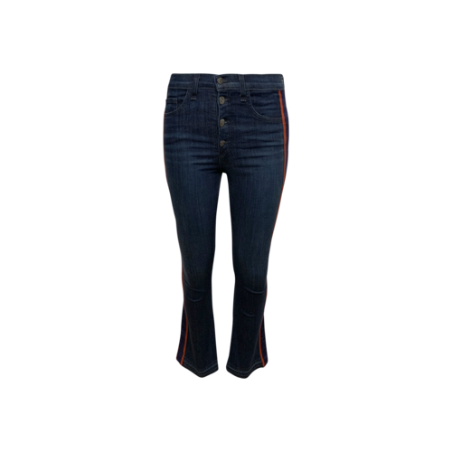 Veronica Beard Blue “Carolyn” High Rise Baby Boot Jeans w/ Red Tux Stripes