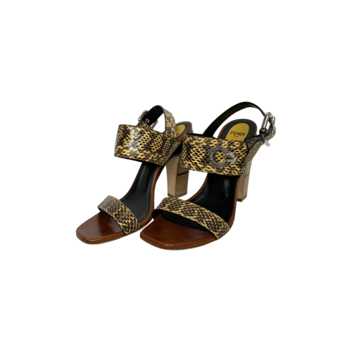 Fendi Yellow Snakeskin Embossed “Cara” Sandals