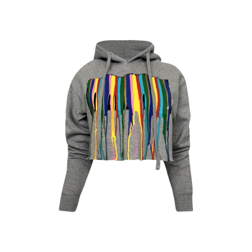 Dabbed Kitty Grey Acrylic Paint Drip Cropped Hoodie