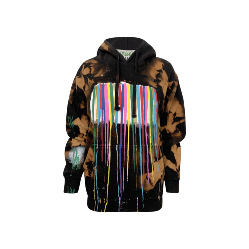 Dabbed Kitty Black Acrylic Paint Drip Bleached Hoodie