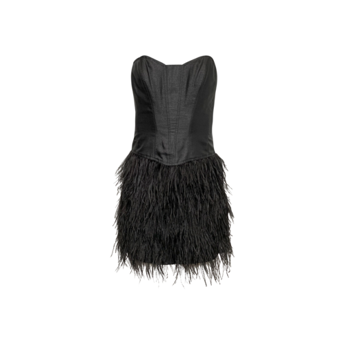 Betsey Johnson Black Strapless Corset Dress w/ Feather Skirt