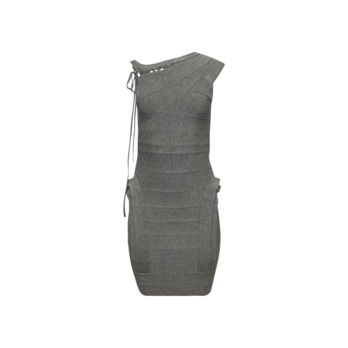 Herve Leger Grey One-Shoulder Bandage Dress