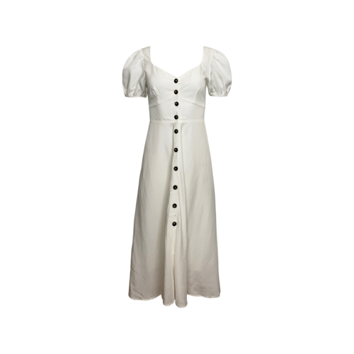 ASTR White "Pippa" Puff Sleeve Button Front Midi Dress