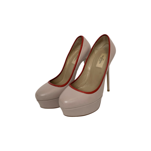 Valentino Pink Platform Heels w/ Red Piping