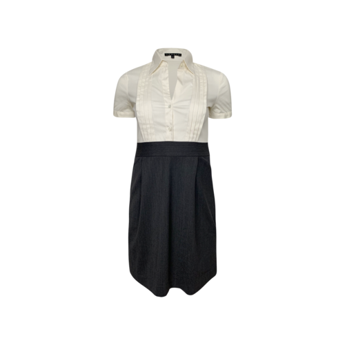 Theory White Shirt Dress w/ Black Skirt
