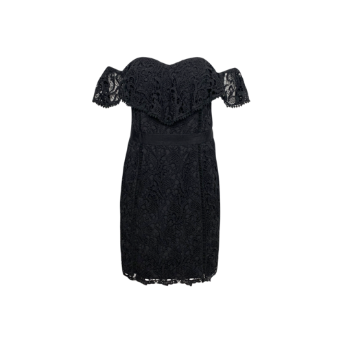 Adelyn Rae Black Woven Lace Off-the-Shoulder Dress