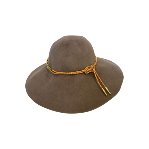 Eugenia Kim Brown Wide Brim Hat w/ Braided Leather Detail
