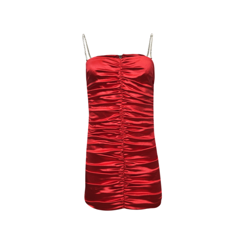 AREA Area ruched red mini dress with crystal straps