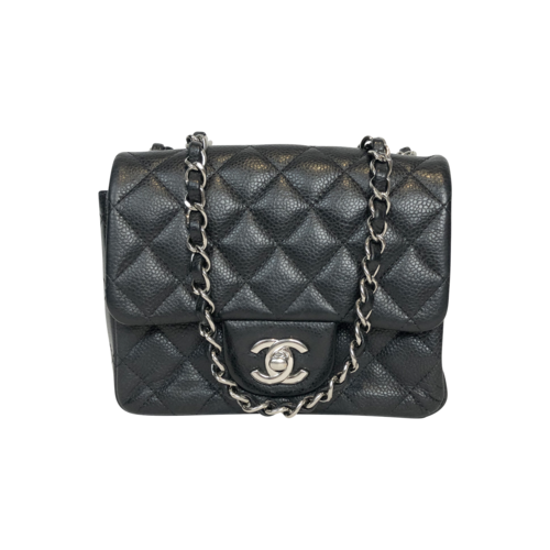 CHANEL Black Caviar Leather Quilted Square Mini Crossbody Flap