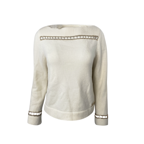 CHANEL White Cashmere Sweater With Chain Link